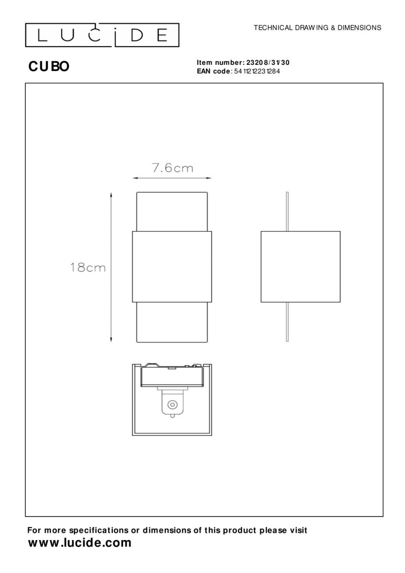 Lucide CUBO - Nástenné svietidlo - 1xG9 - Čierne
